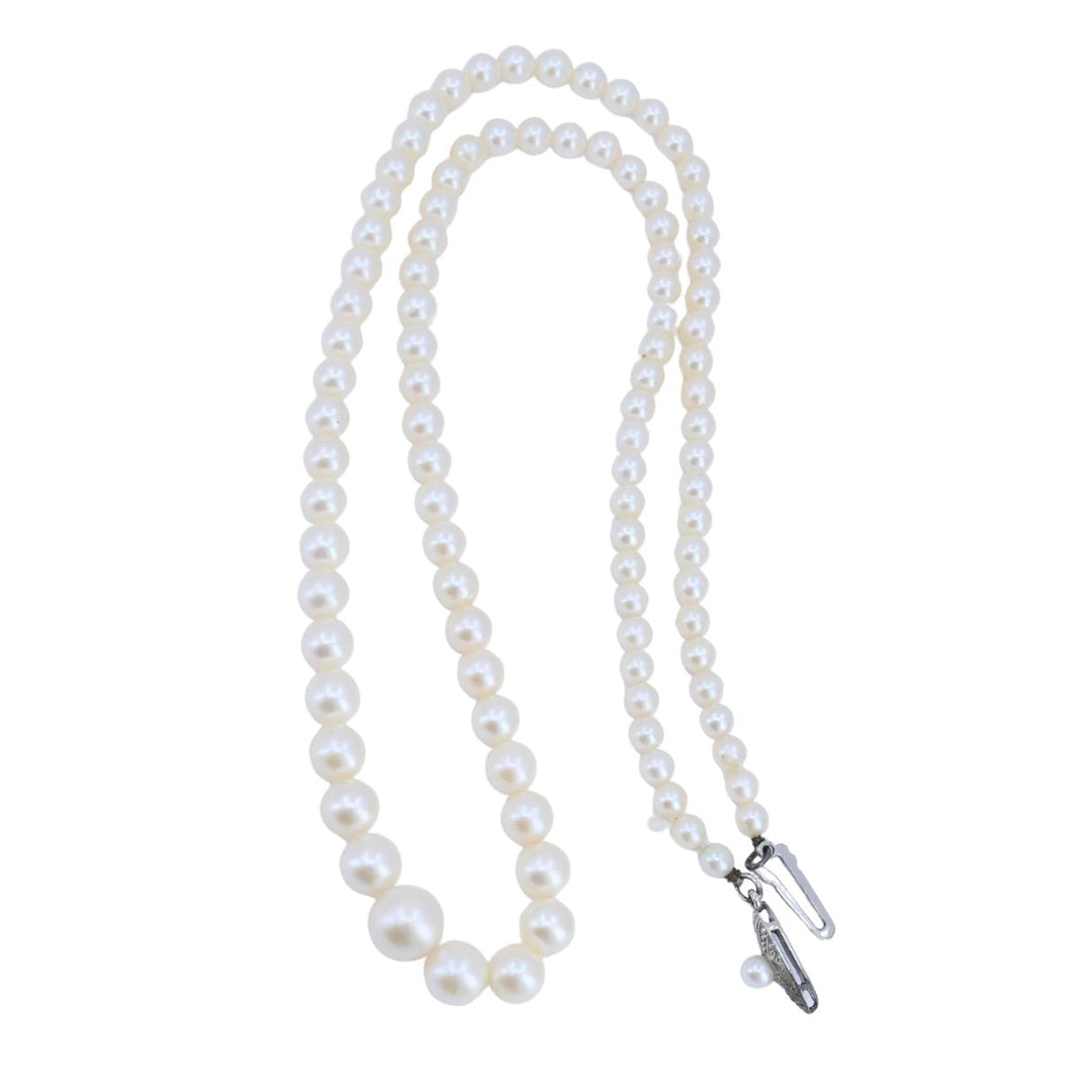 Vintage Mikimoto Akoya Pearl Graduated Necklace with Silver Clasp
