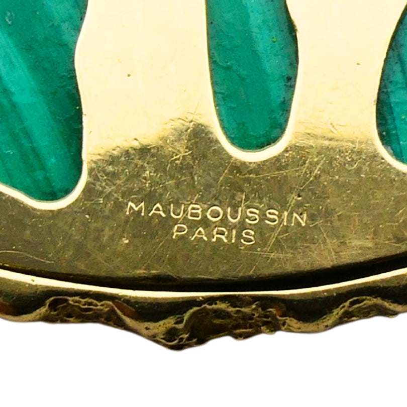 1980s Mauboussin Paris 18k Gold Malachite Pendant Necklace