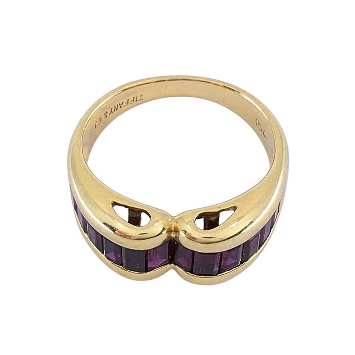 Tiffany & Co. 18k Gold Ruby Baguette Curved Band Ring, Size 5.5