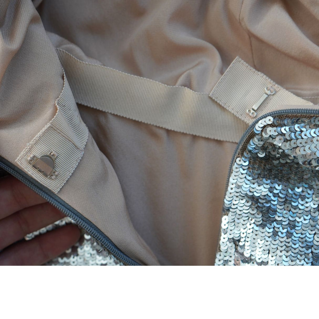 Oscar de la Renta Silver Sequined Fringe Mini Dress