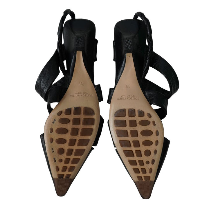 Bottega Veneta Black Nappa Leather Strappy Sandals 39