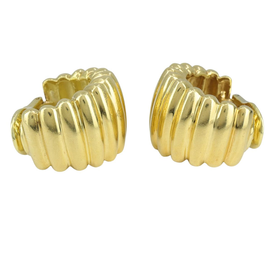 Vintage Tiffany & Co. 18k Yellow Gold Ribbed Huggie Earrings