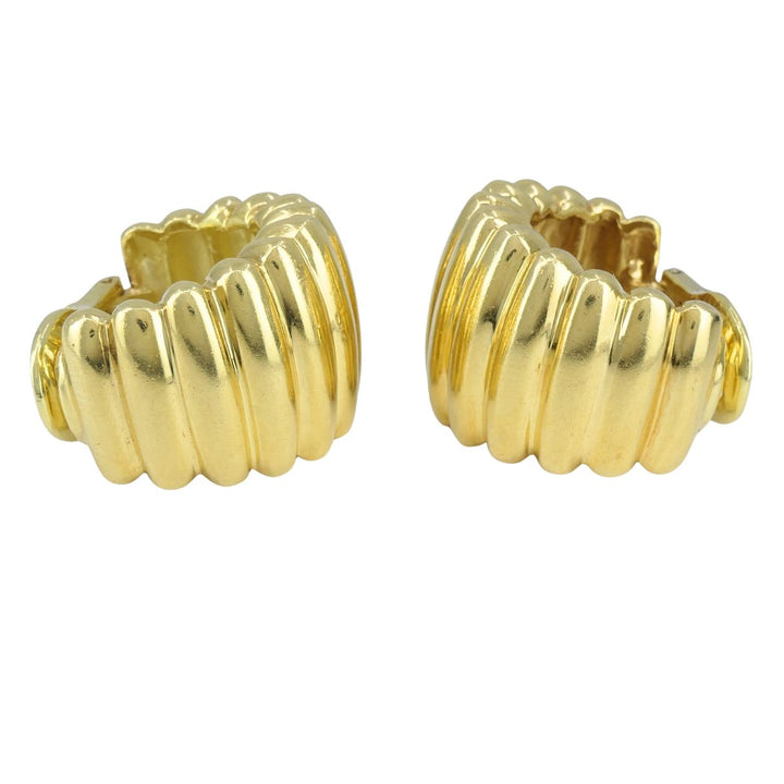 Vintage Tiffany & Co. 18k Yellow Gold Ribbed Huggie Earrings