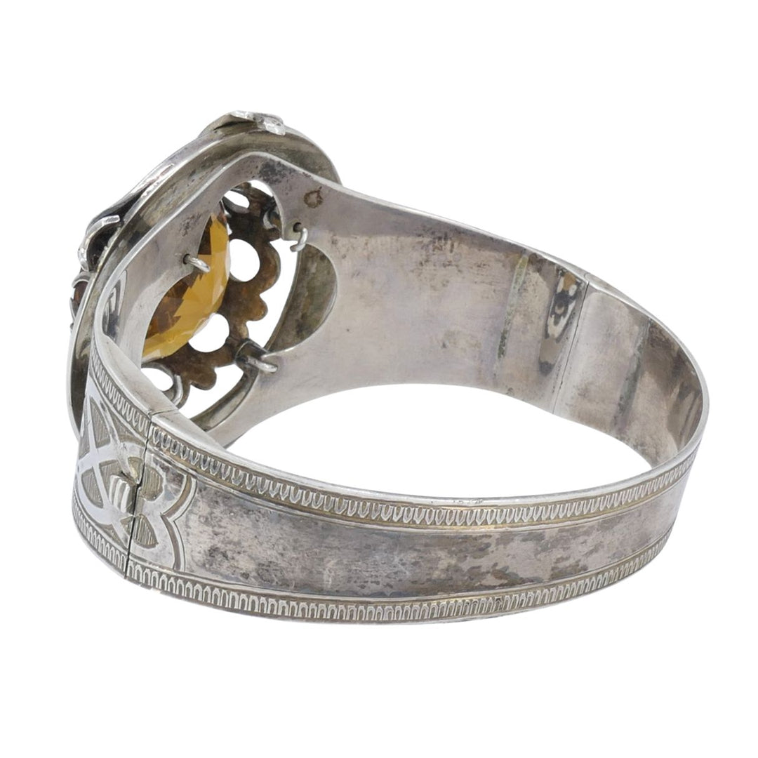 Antique Victorian Mackay Scottish Silver Blue Enamel Citrine Hinged Bracelet