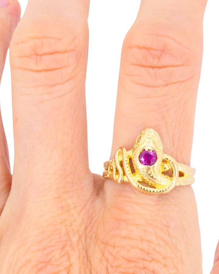 Vintage Snake Ring 14k Gold Ruby Ring Serpent Jewelry