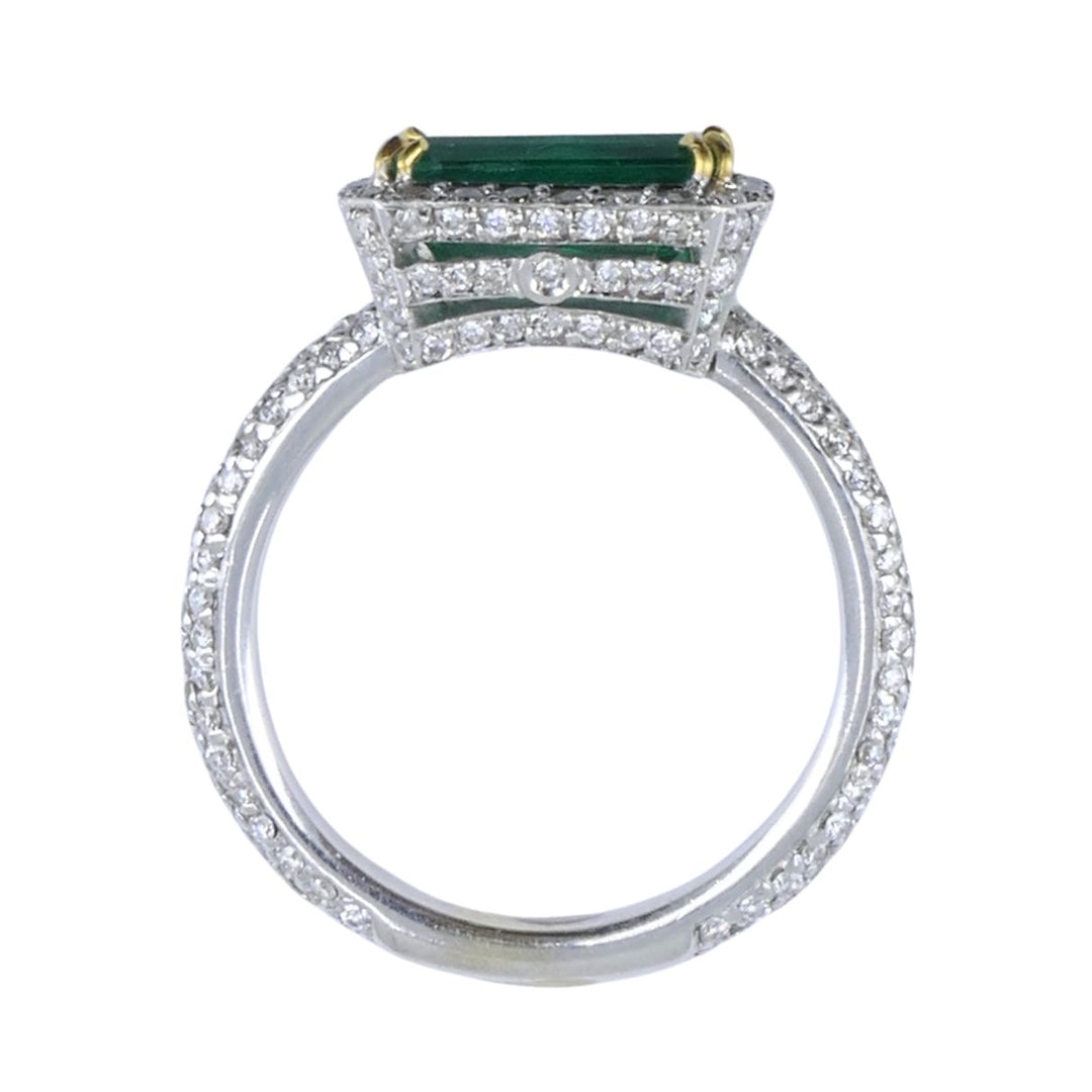 GIA Certified Colombian Emerald Diamond Ring 18k White and Yellow Gold