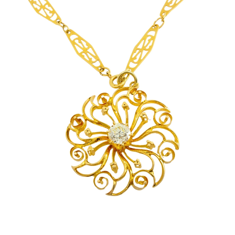 14k Diamond Pendant 18k Openwork Filigree Chain Necklace