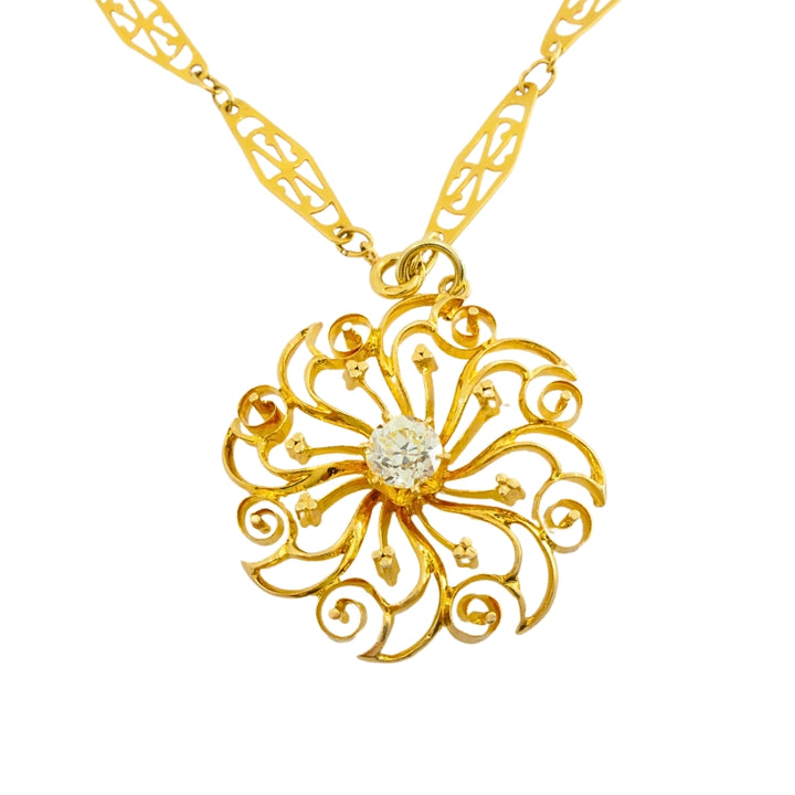 14k Diamond Pendant 18k Openwork Filigree Chain Necklace