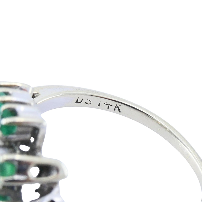 Vintage 14k White Gold Diamond  Emerald Cocktail Ring