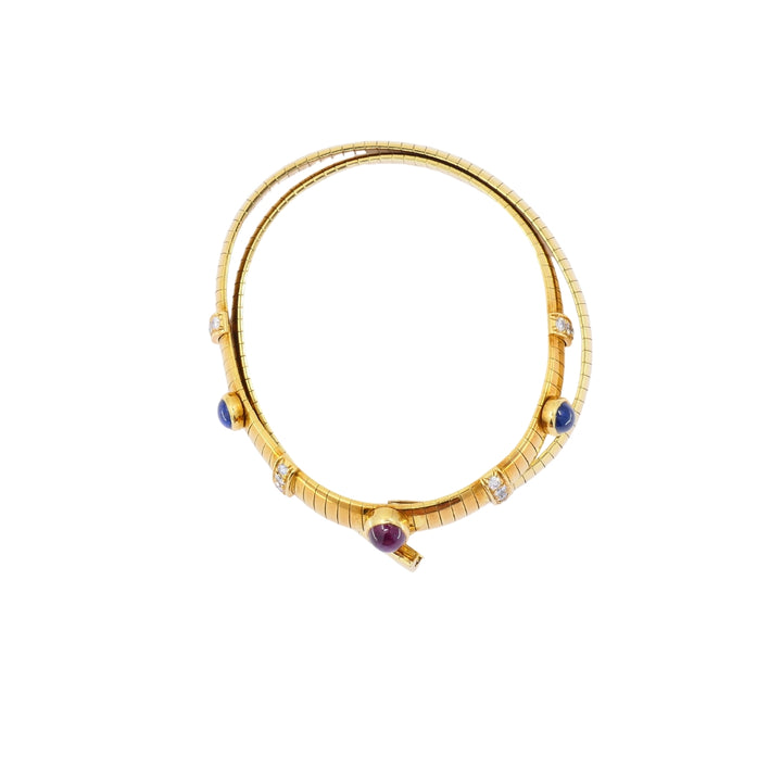 Vintage Van Cleef & Arpels 18k Gold Collar Necklace Sapphires Ruby Diamonds