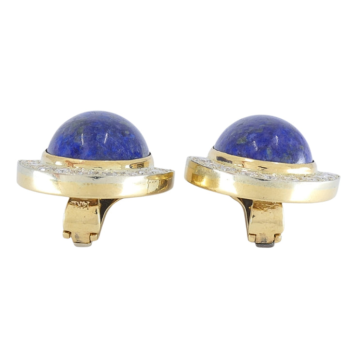 Sterlé Paris 14K Gold Lapis Lazuli Diamond Clip-On Earrings, circa 1960s - 1970s
