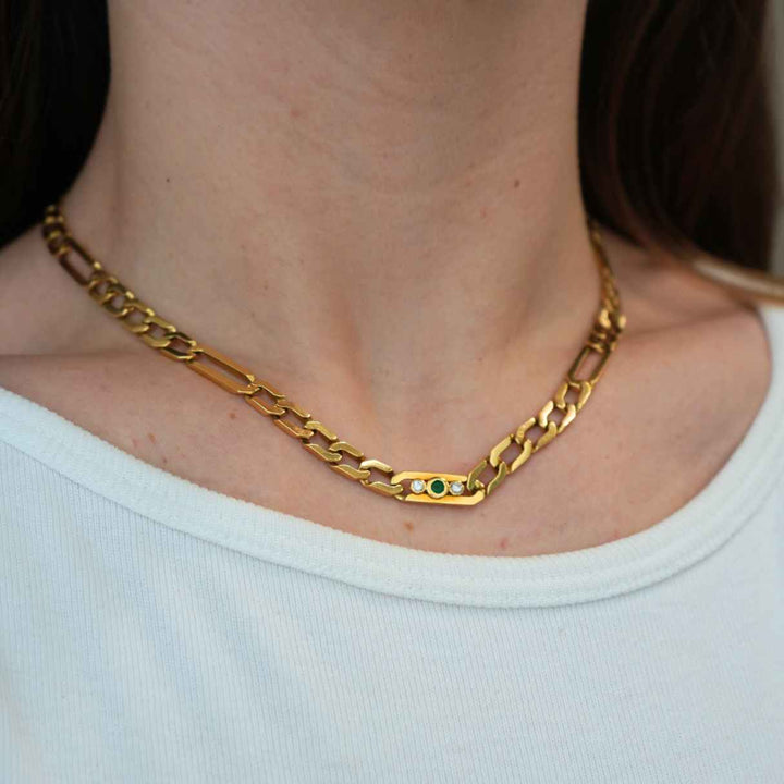 Vintage Cartier 18k Gold Emerald Diamond Chain Link Necklace