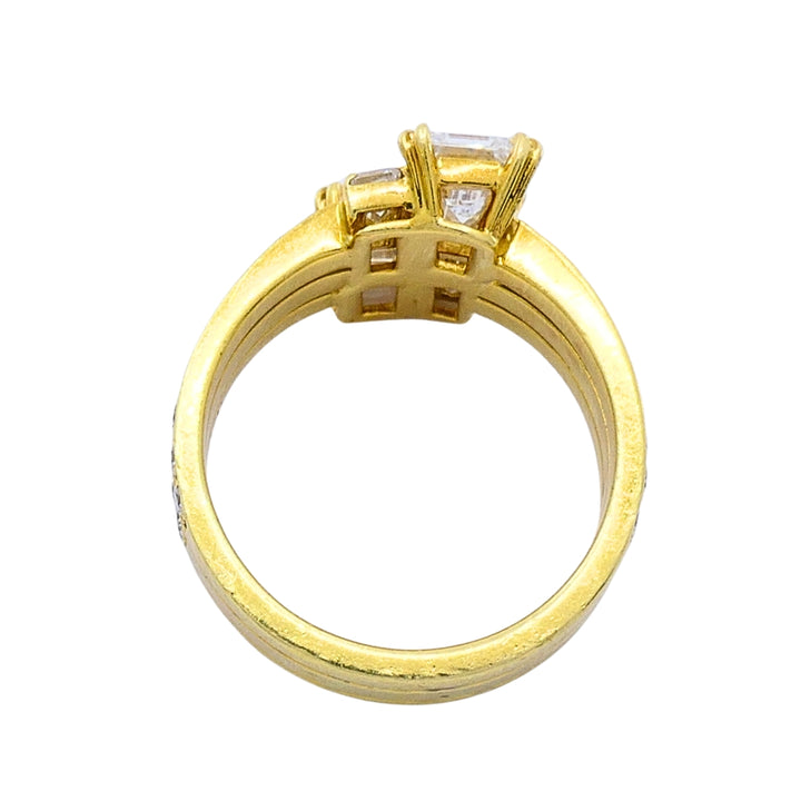 Chaumet 18k Gold Emerald Cut Baguette Diamond Cocktail Ring