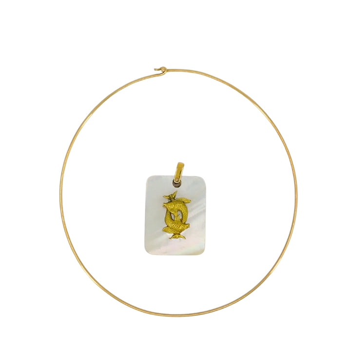 Vintage Pisces Pendant 18k Gold MOP 14k Gold Collar Necklace