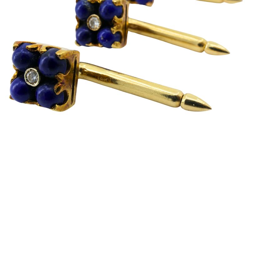 Vintage Cartier NY Gold Lapis Lazuli Diamond Cuff Link Set