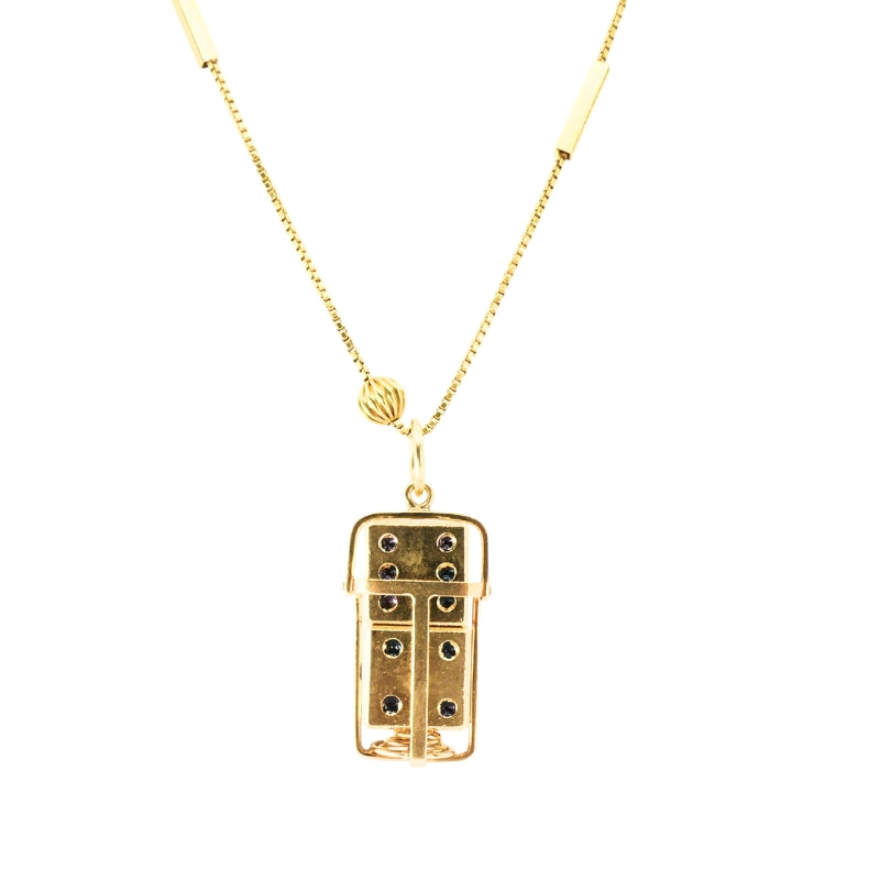 Vintage 14k Gold Dice Pendant with 18k Gold Bar Chain Necklace
