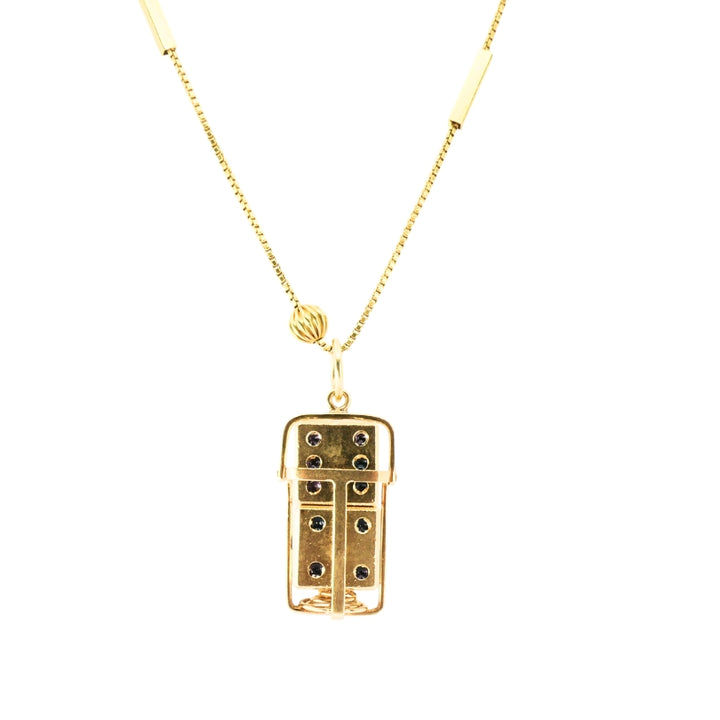 Vintage 14k Gold Dice Pendant with 18k Gold Bar Chain Necklace