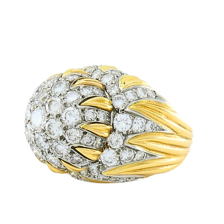 Vintage 14k Gold Diamond Cocktail Floral Dome Ring