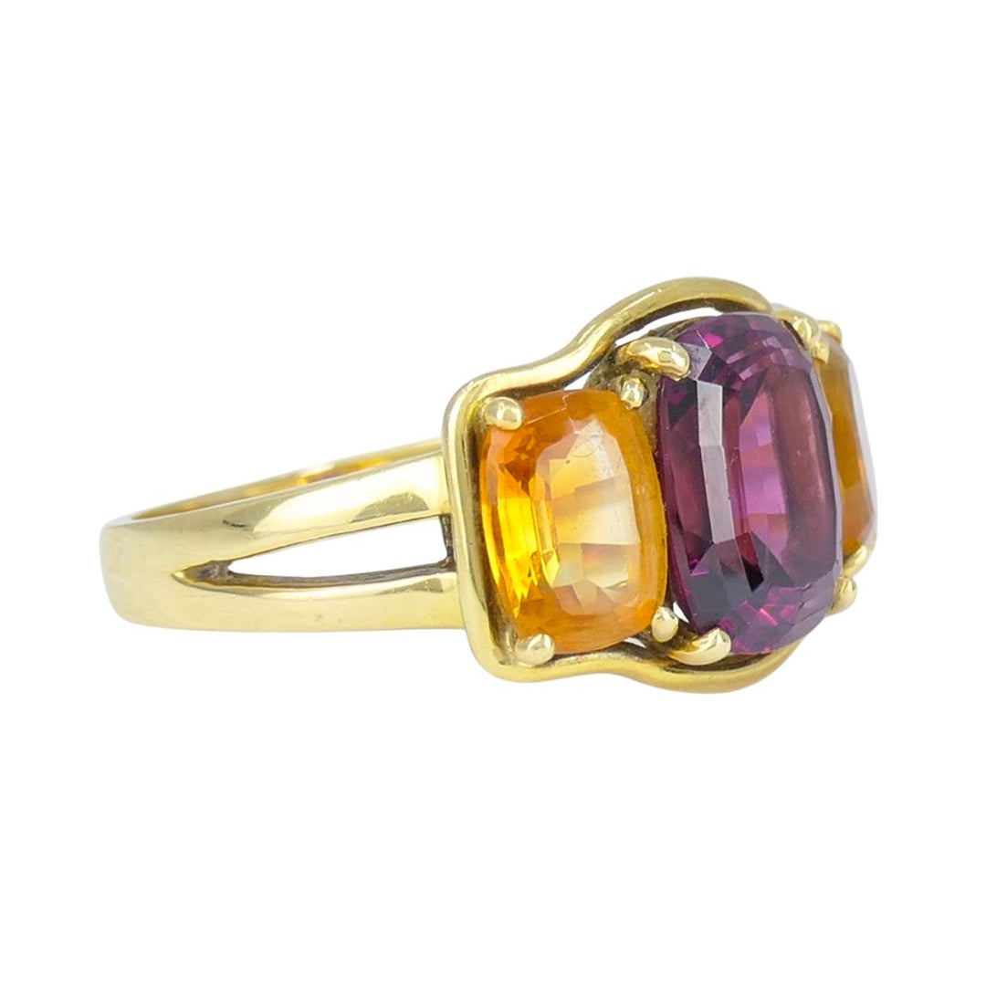 Verdura 18k Gold Rubellite and Madeira Citrine Three Stone Ring
