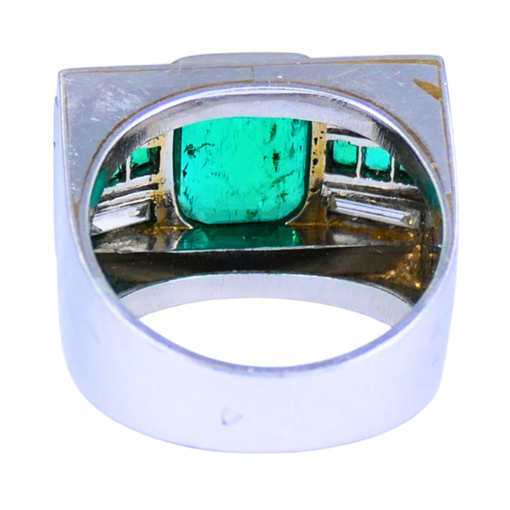 Emerald Diamond Ring Art Deco Revival Platinum Ring French