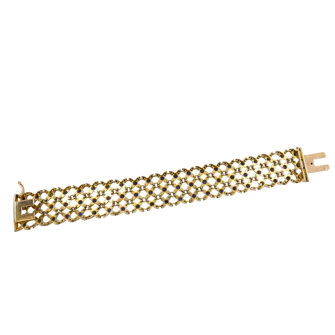 Boucheron 18k Gold Sapphire Wide Mesh Bracelet