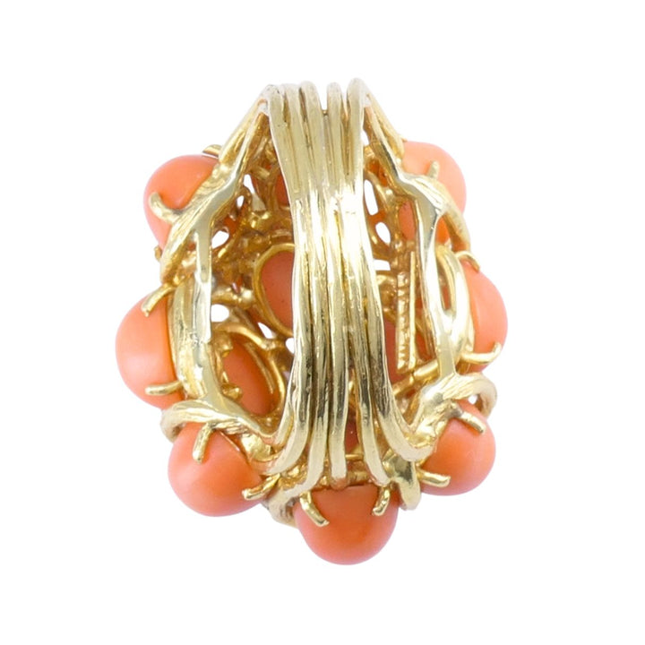 David Webb 18k Gold Coral Diamond Cocktail Dome Ring
