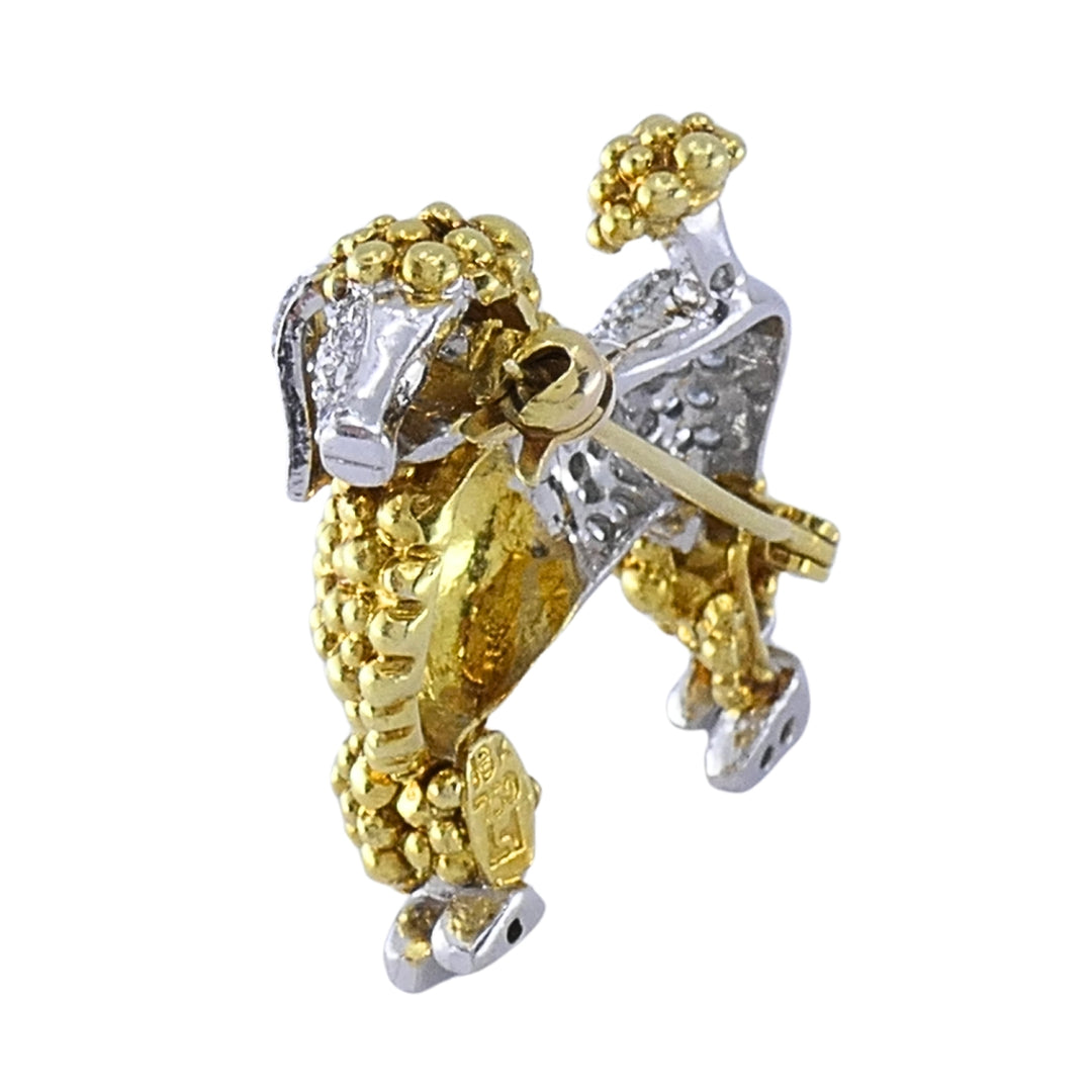 Vintage 18k Two-Tone Gold Pavé Diamond Poodle Brooch