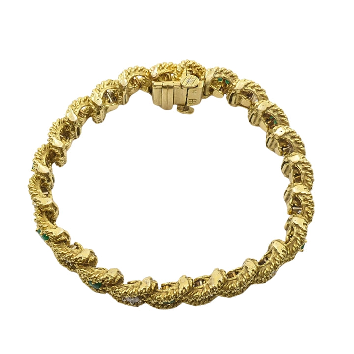 Hammerman Brothers 14k Gold Diamond Emerald Link Bracelet Vintage Estate