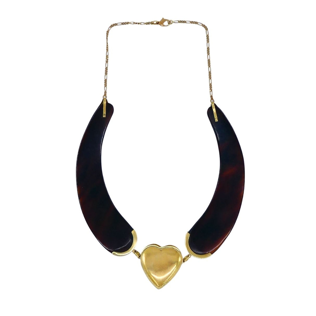 Vintage Italian 18k Gold Heart Tortoise Collar Necklace