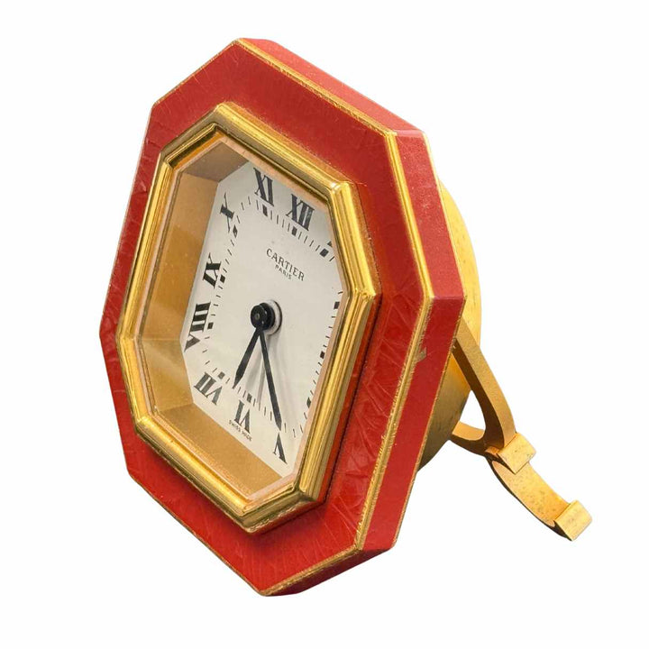 Vintage Cartier Enamel Gold Plated Brass Manual Table Clock