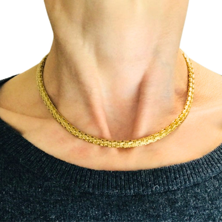 Herco Italian 14k Gold Collar Necklace Woven Design