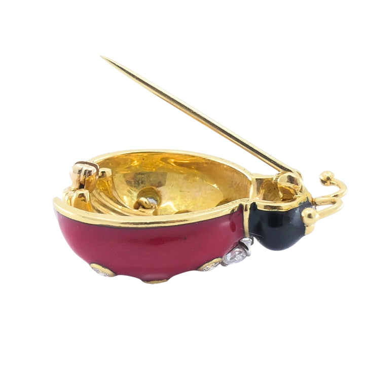 Oscar Heyman 18k Gold Diamond Enamel Ladybug Brooch