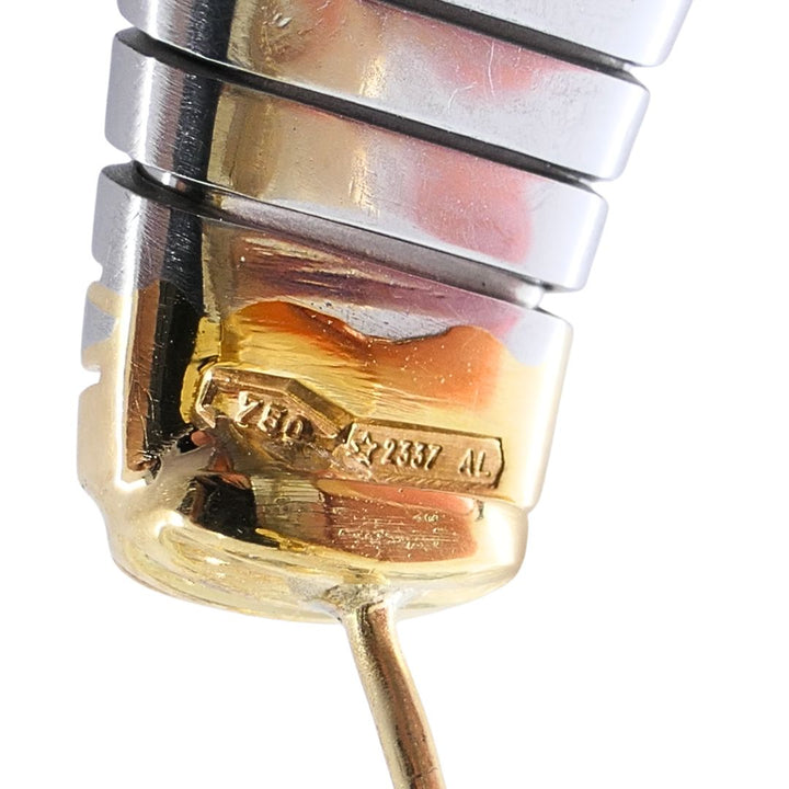 Bvlgari 18k Yellow Gold & Steel Tubogas Pyramid Hoop Earrings