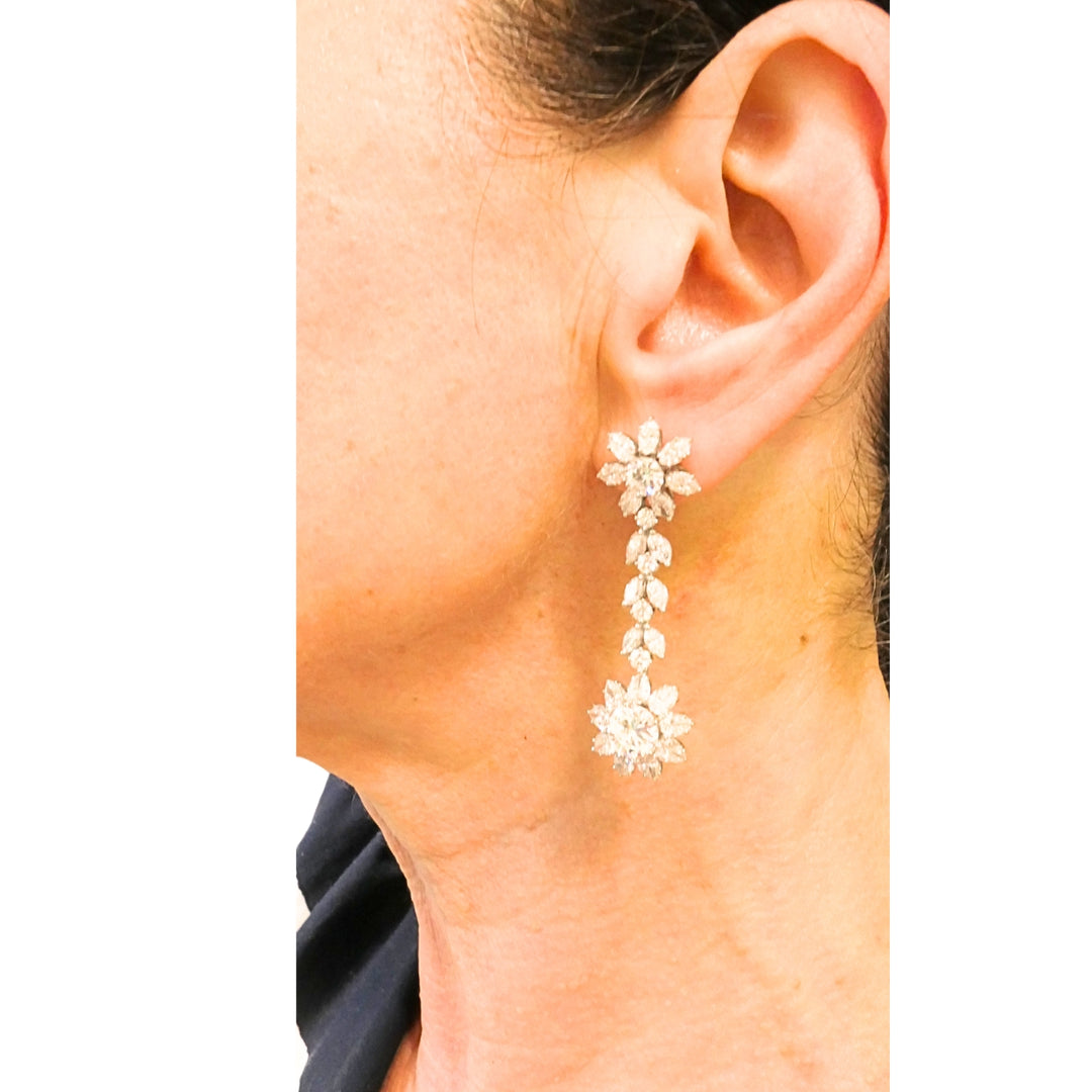 Platinum Diamond Earrings Cluster Dangle Earrings