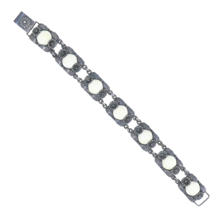 Vintage N.E. From Denmark Sterling Silver Bone Cabochon Bracelet