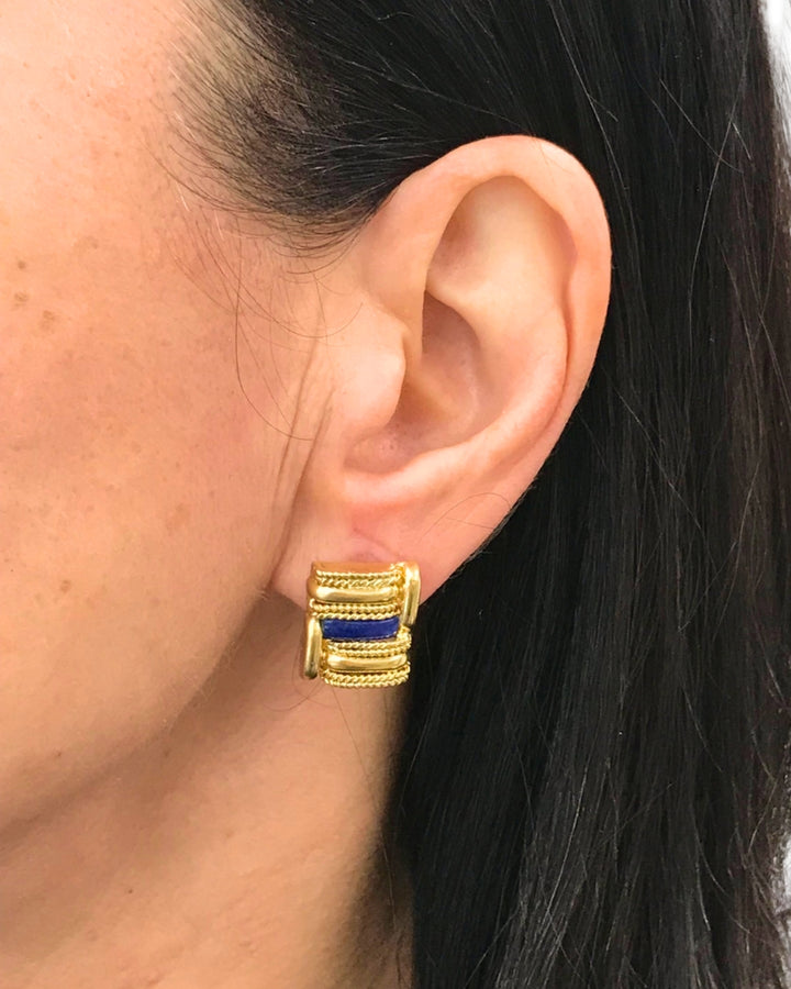 Vintage Aldo Cipullo for Cartier 18k Gold Earrings Lapis Lazuli