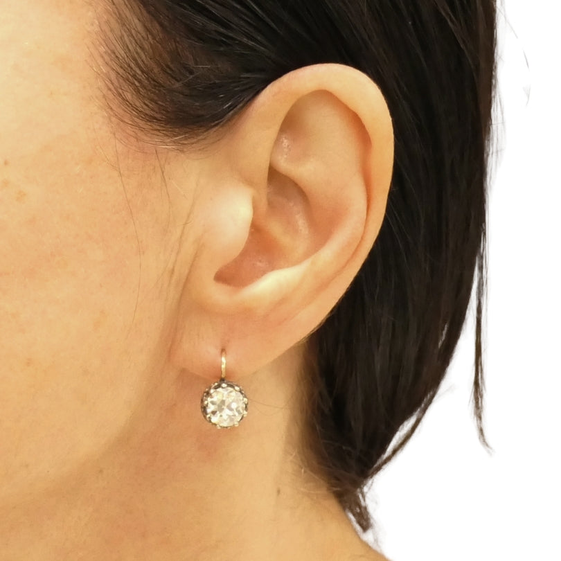 Victorian Diamond Drop Earrings 14k Gold Silver Old European Cut, Antique