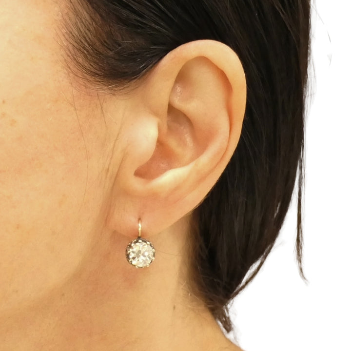 Victorian Diamond Drop Earrings 14k Gold Silver Old European Cut, Antique