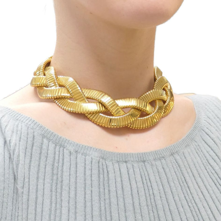 Vintage Carlo Weingrill 18k Gold Braided Tubogas Choker Necklace