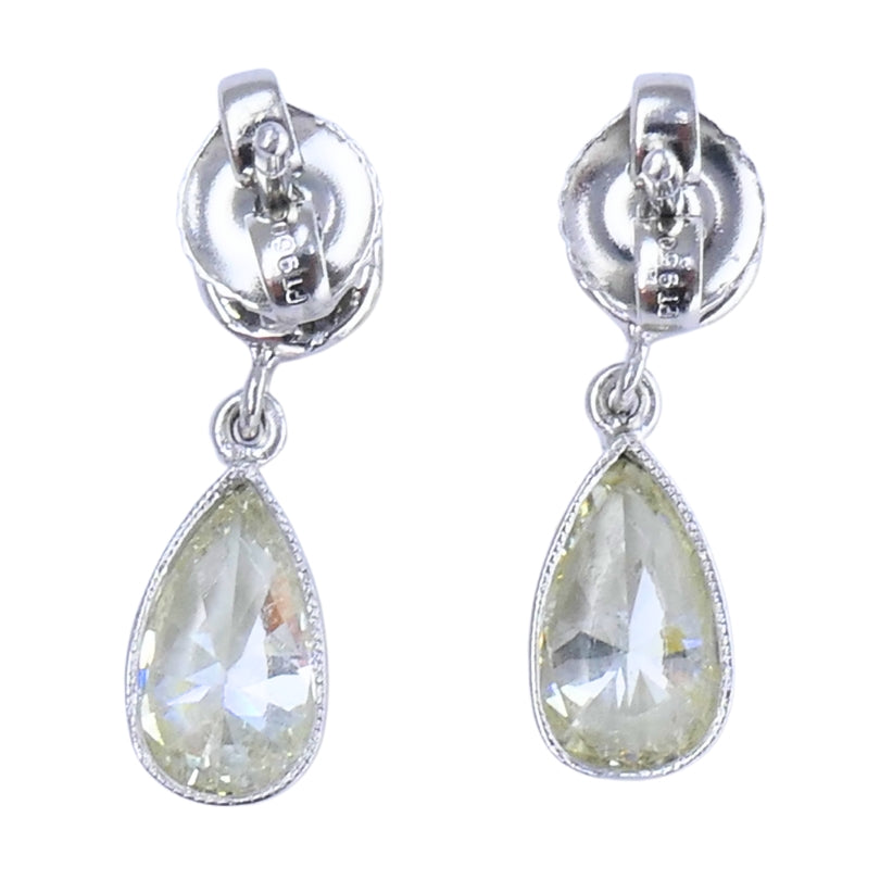 Platinum Drop Earrings Pear Cut Diamond and Round Brilliant Cut