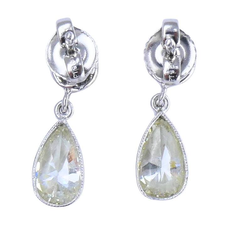 Platinum Drop Earrings Pear Cut Diamond and Round Brilliant Cut
