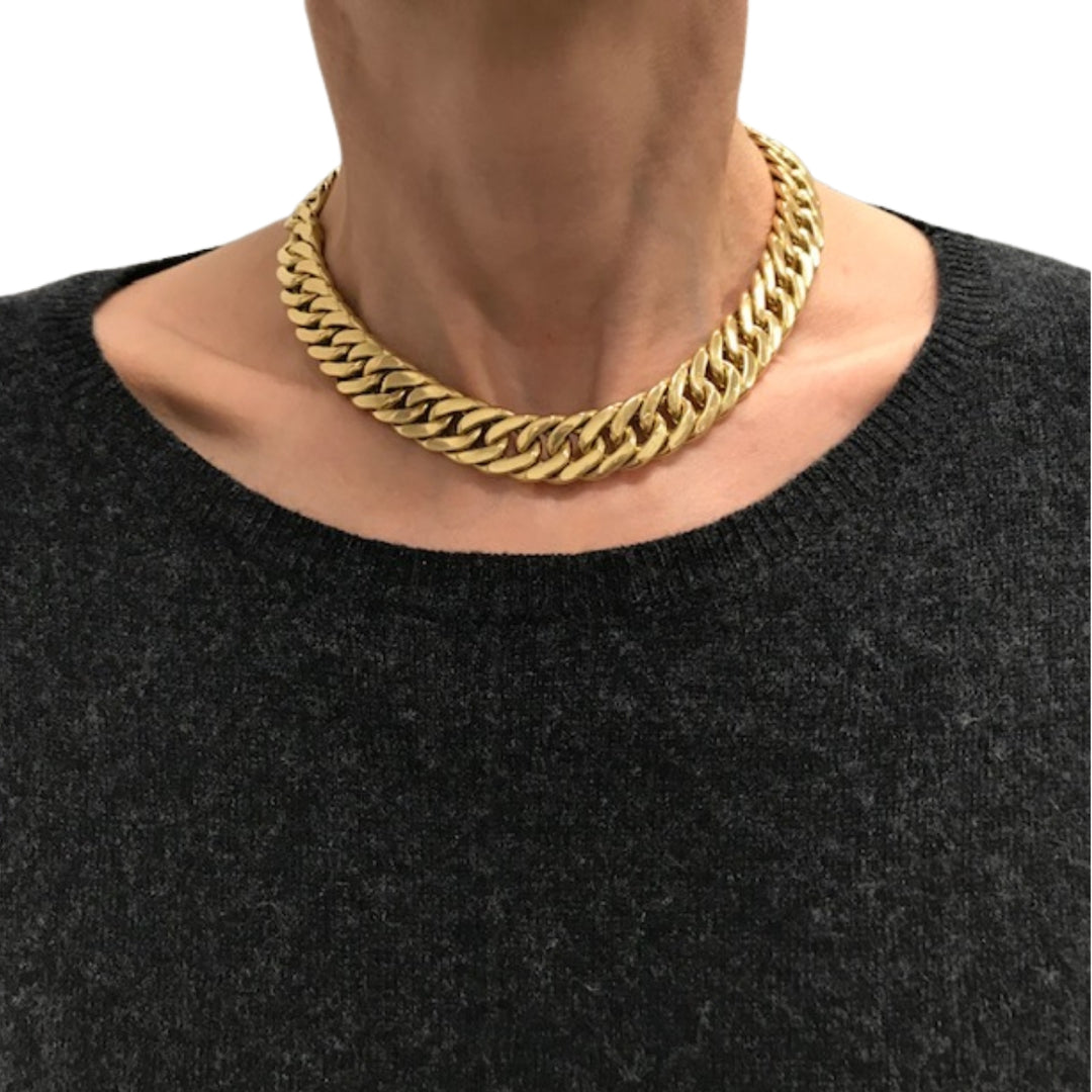 Vintage Carlo Weingrill Necklace 18k Gold Flat Curb Link Necklace