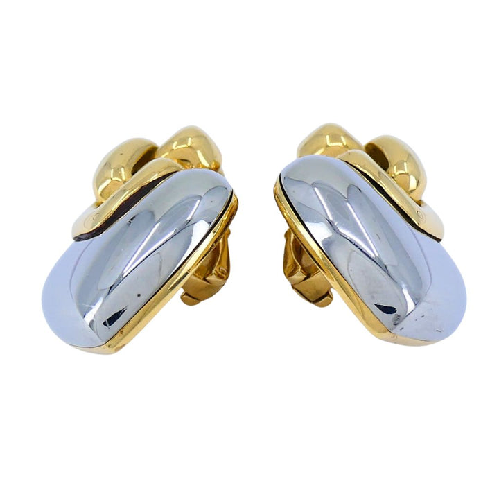 Vintage Bvlgari 18k Gold Steel Doppio Cuore Heart Earrings