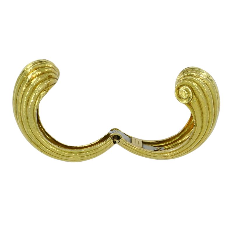 David Webb Platinum & 18k Gold Hammered Swirl Crossover Hinge Bracelet