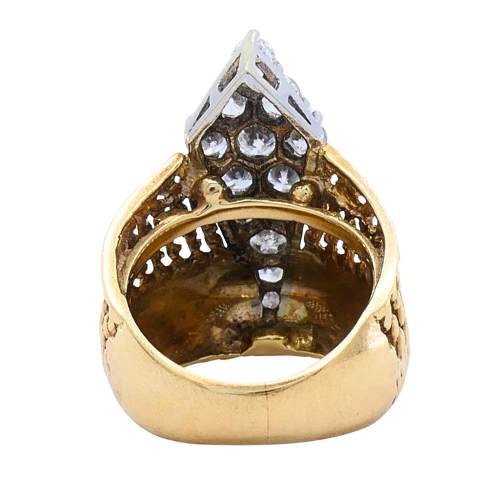 Vintage 14k Gold & 10k White Gold Accent Diamond Cluster Woven Cocktail Ring