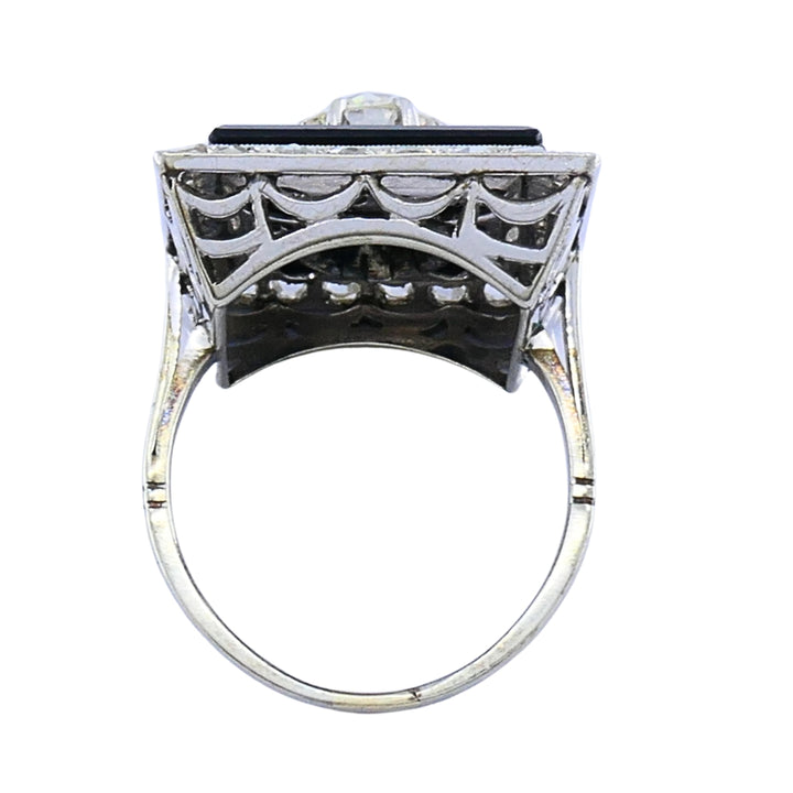 Art Deco 14k Gold Onyx Diamond Square Plaque Ring Antique Jewelry