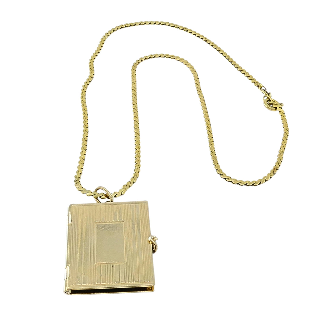 Vintage 14k Gold Book Locket Pendant 18k Gold Chain Necklace