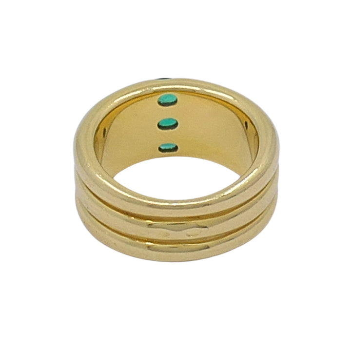 Vintage Cartier 18k Gold Emerald Three-Row Band Ring, 1995