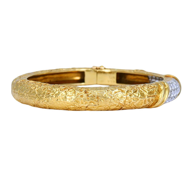 Vintage Van Cleef & Arpels 18k Gold Platinum Diamond Hinged Bangle Bracelet