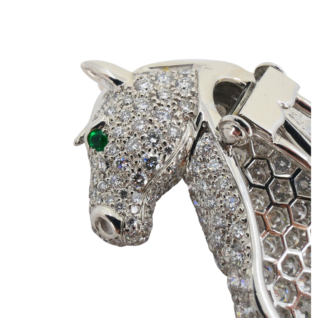 Vintage Cartier 18k Gold Diamond and Emerald Horse Brooch
